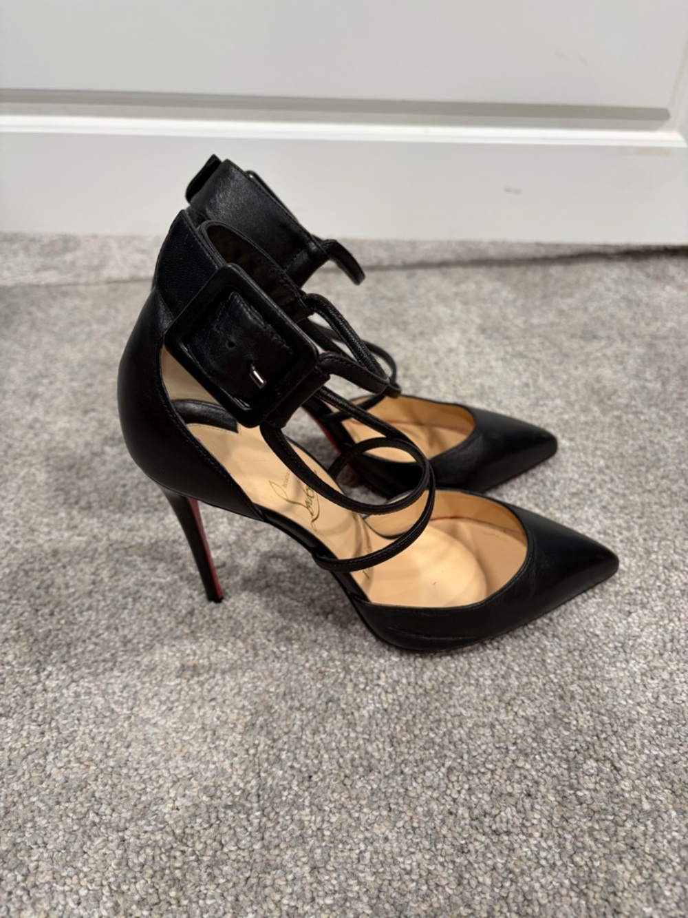 Christian Louboutin Black Strappy Pointed-Toe Heels. No box or dust bag. - Picture 2 of 4